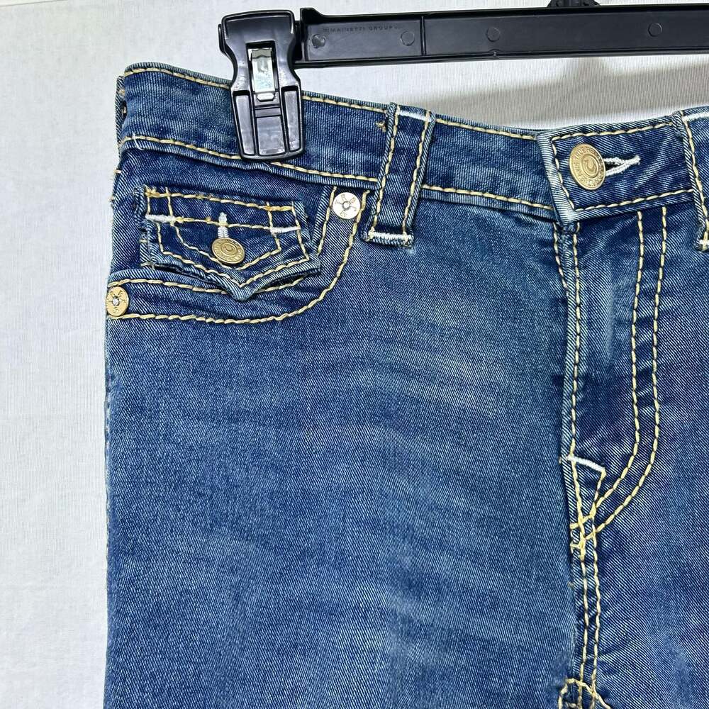 True Religion Joey Mid Rise Flare Jeans Big T Stitched Flap Pockets Size 28 - Picture 8 of 9